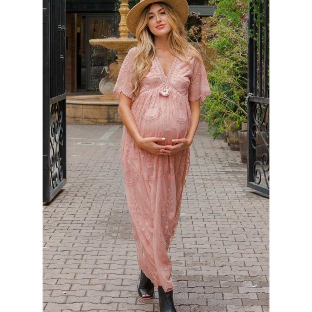 Pinkblush light pink lace mesh overlay maxi dress